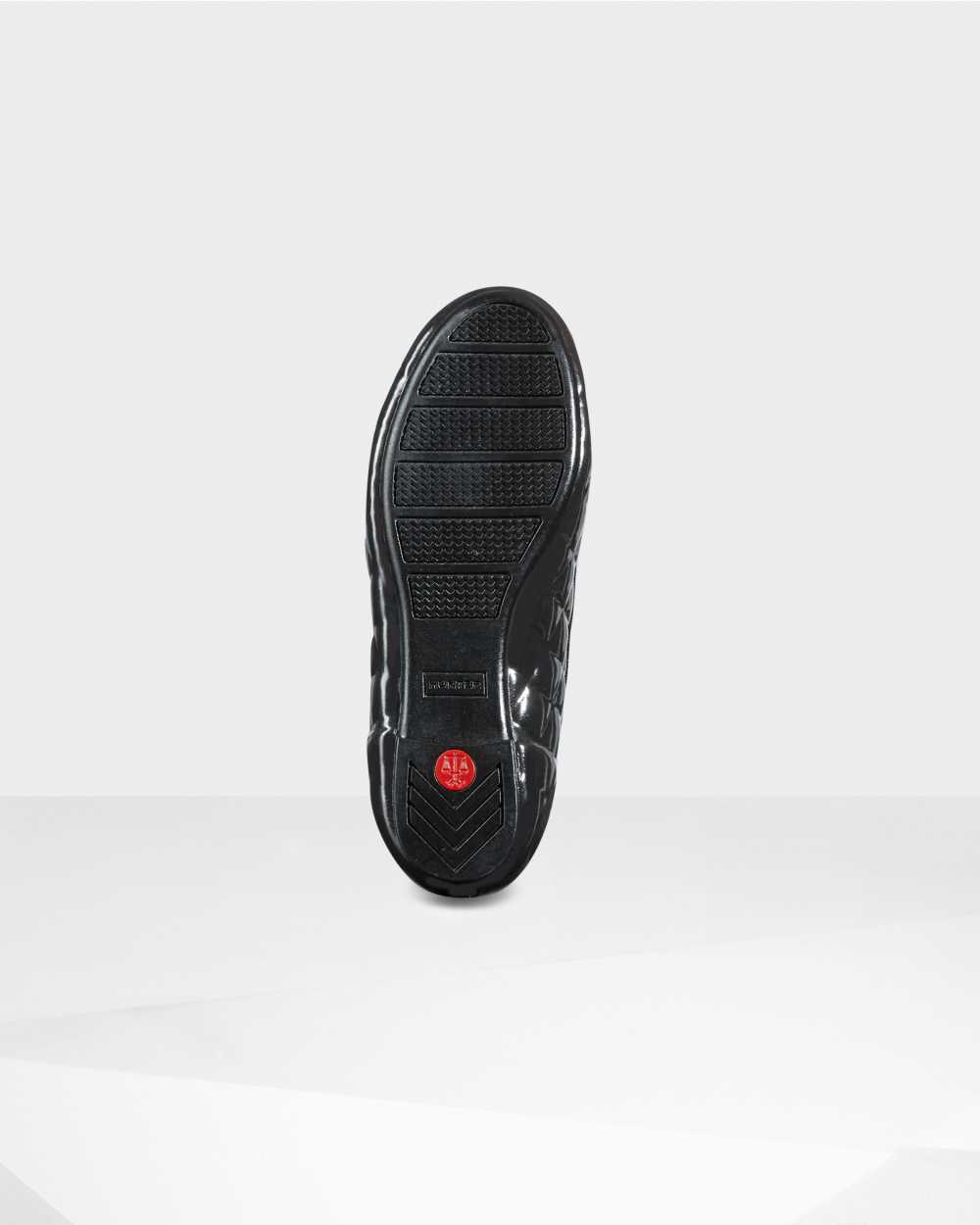Hunter Original Gloss Quilted Women's Ballet Flats NZ-89716R Black